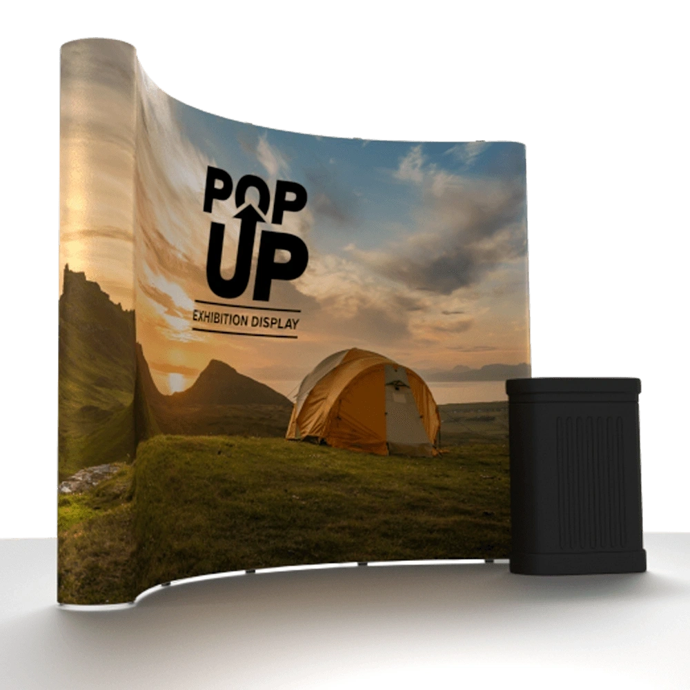 Curved and straight pop-up exhibition display stands