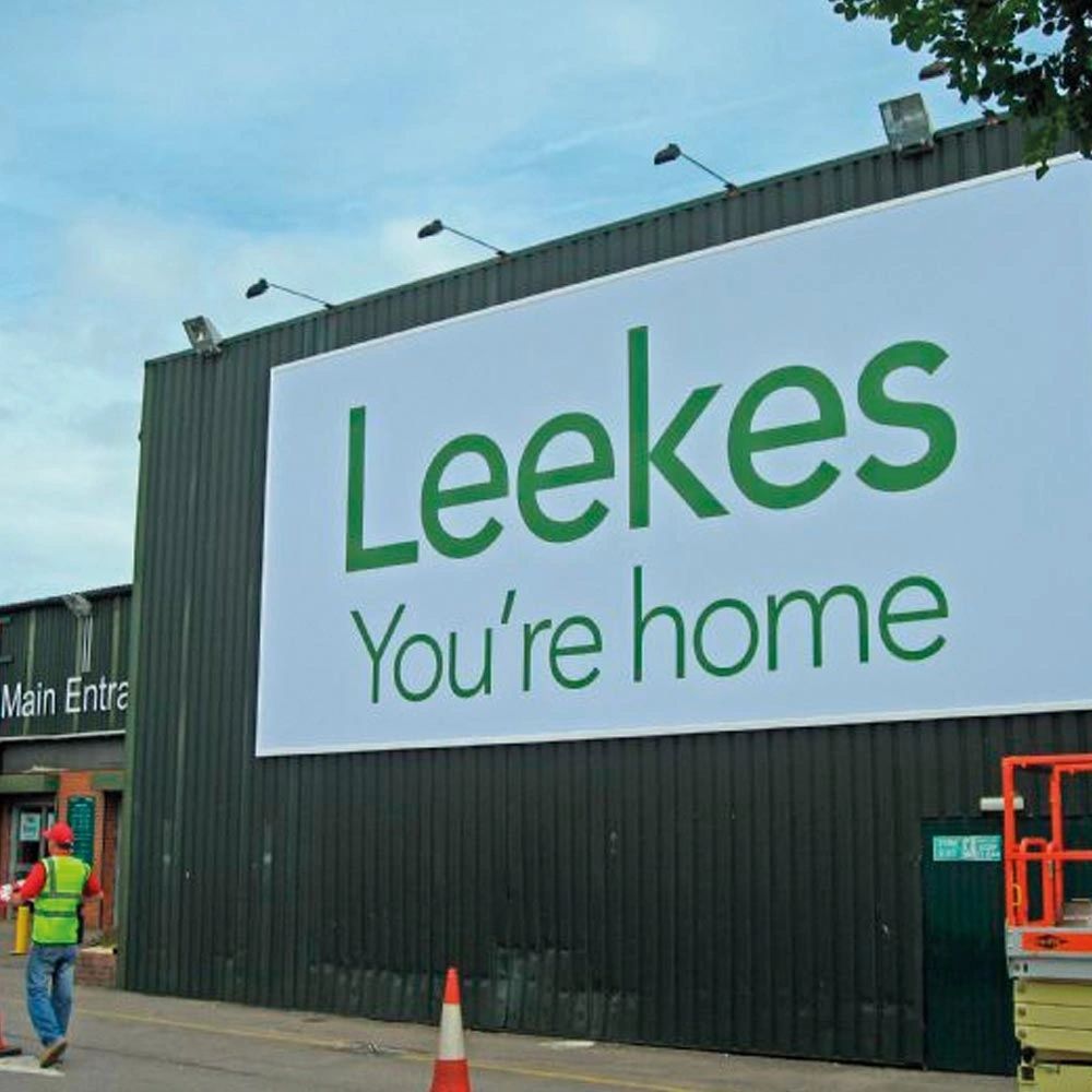 Custom large format printed banner in use